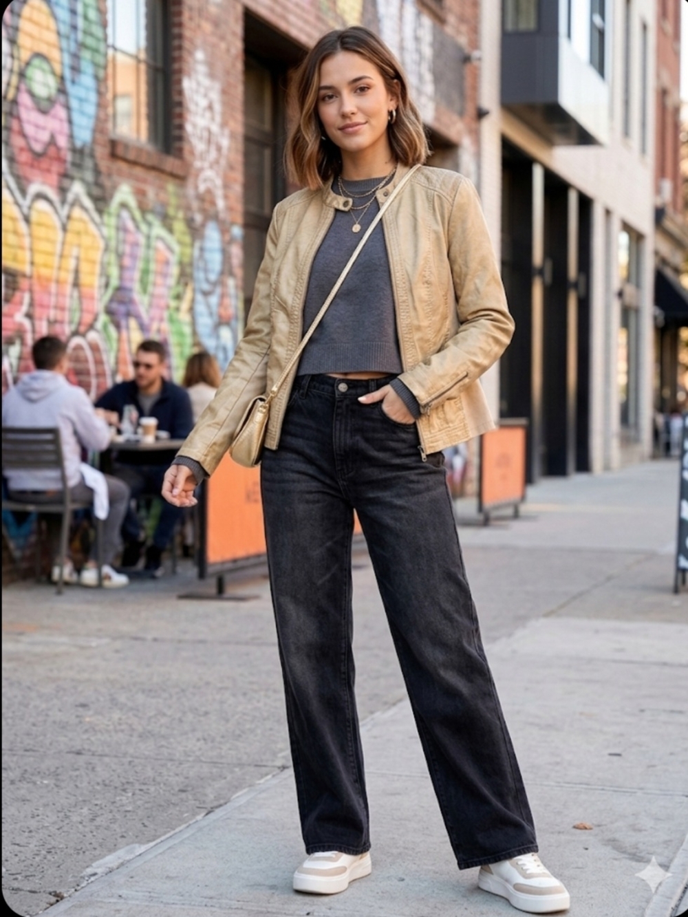 LA COALITION, Beige Leather Jacket with Crossbody Bag
